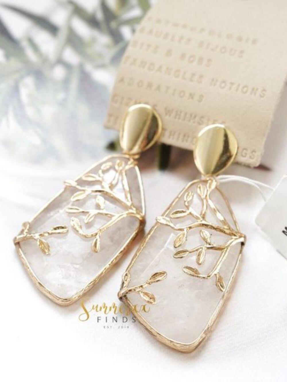 Anthropologie Nori Drop Earrings Clear Quartz - Picture 3 of 9